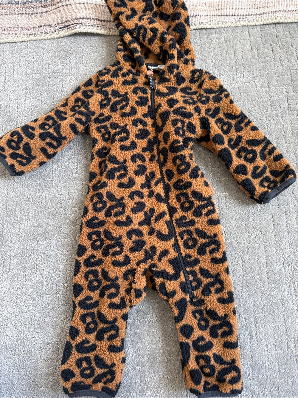 Leopard Sherpa Hooded Baby One-Piece Bodysuit - Black and Brown